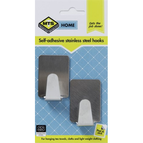 MTS HOME  MED RECTANGLE SSTEEL HOOK 2PC