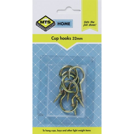 MTS HOME  CUP HOOKS 32MM BRASS 6PC