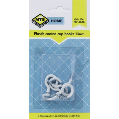 MTS HOME  CUP HOOKS 25MM P/COATED 6PC