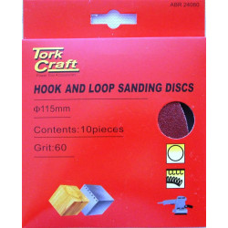 SANDING DISC VELCRO 115MM 60 GRIT 10/PACK