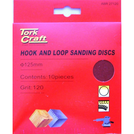 SANDING DISC VELCRO 125MM NO HOLE 120 GRIT 10/PACK