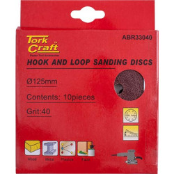 SANDING DISC VELCRO 125MM 40 GRIT WITH HOLES 10/PK