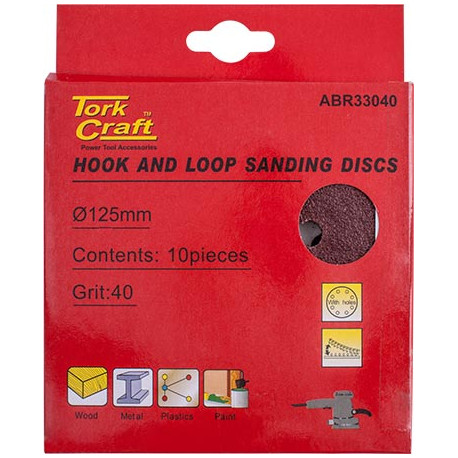 SANDING DISC VELCRO 125MM 40 GRIT WITH HOLES 10/PK