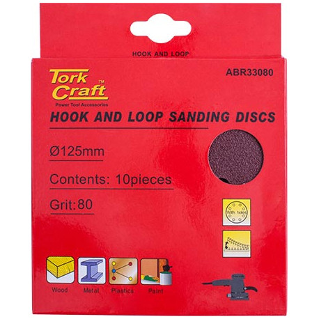 SANDING DISC VELCRO 125MM 80 GRIT WITH HOLES 10/PK