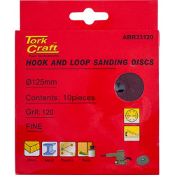 SANDING DISC VELCRO 125MM 120 GRIT WITH HOLES 10/PK