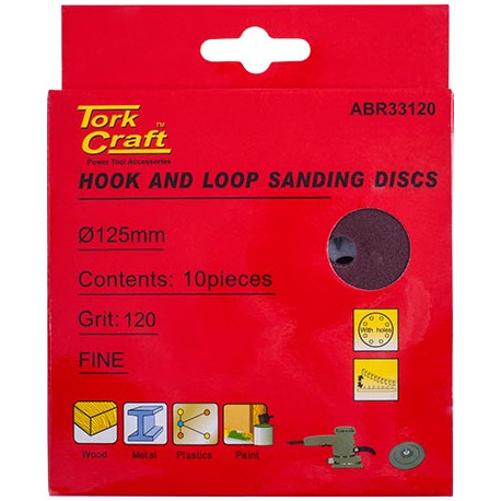 SANDING DISC VELCRO 125MM 120 GRIT WITH HOLES 10/PK