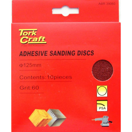 SANDING DISC PSA 125MM 60 GRIT NO HOLE 10/PK