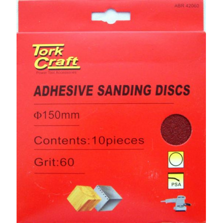 SANDING DISC PSA 150MM 60 GRIT NO HOLE 10/PK