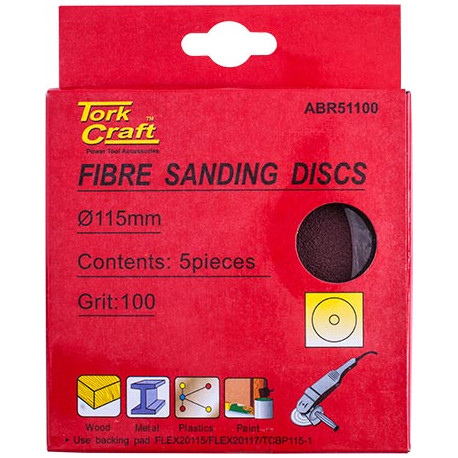 FIBRE DISC 115MM 100 GRIT 5/PACK