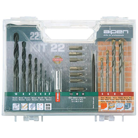 DRILL AND SCREWDRIVER BIT SET 22 PIECE IN CARRY CASE STEEL and MASONRY