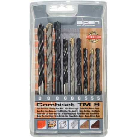 WOOD-STEEL-MASONRY DRILL BIT SET  9 PIECE 5 6-8