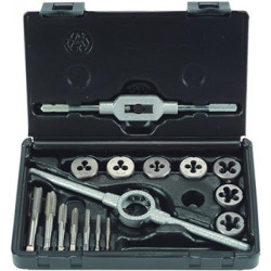 TAP and DIE SET 16 PIECE M3 - M12 HSS WITH DIE HOLDER and TAP WRENCH