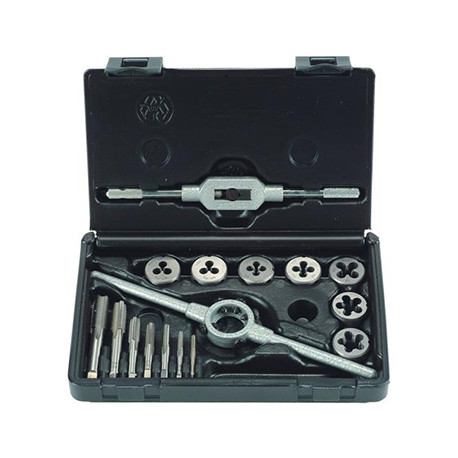 TAP and DIE SET 16 PIECE M3 - M12 HSS WITH DIE HOLDER and TAP WRENCH