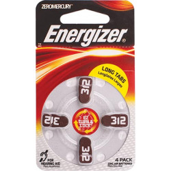 ENERGIZER HEARING AID BATTERY AZ312 4 PACK (MOQ 6)