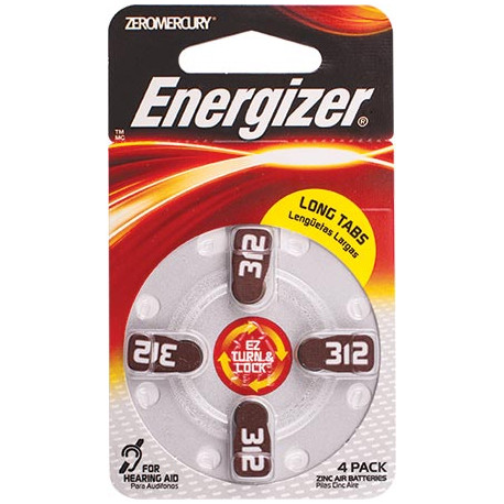 ENERGIZER HEARING AID BATTERY AZ312 4 PACK (MOQ 6)