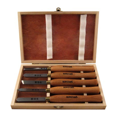 CHISEL SET WOOD TURNING 300MM HSS 5 PIECE WOOD CASE