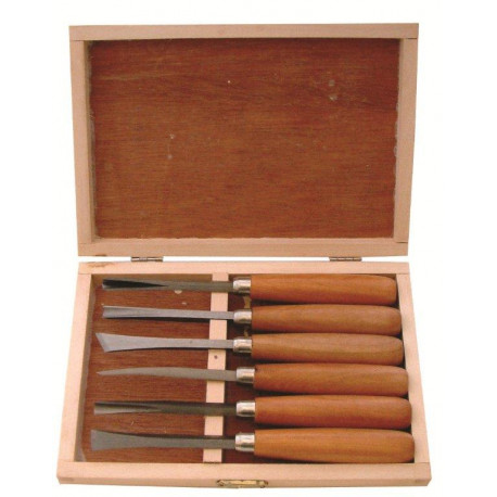 CHISEL SET WOOD CARVING 6 PIECE WOODEN BOX