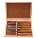 CHISEL SET WOOD CARVING 6 PIECE WOODEN BOX