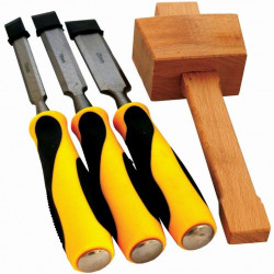 CHISEL SET WOOD 3 PIECE PLUS WOODEN MALLET BLISTER