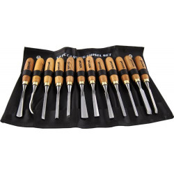 CHISEL SET WOOD CARVING 12PIECE IN LEATHER POUCH