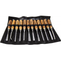 CHISEL SET WOOD CARVING 12PIECE IN LEATHER POUCH