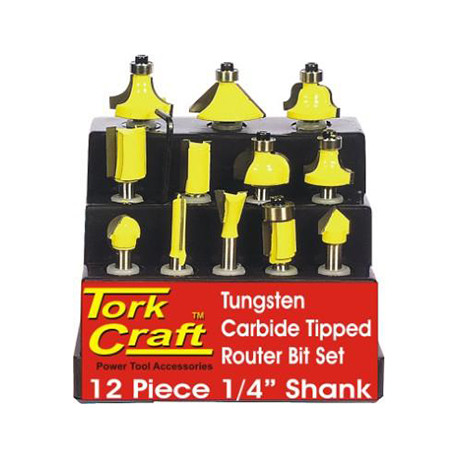 ROUTER BIT SET 12PC PLASTIC BOX 1/4 SHANK