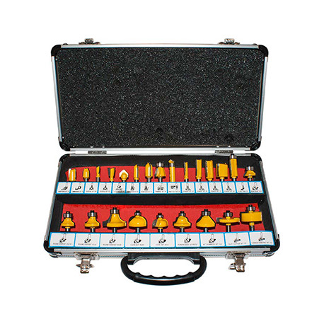 ROUTER BIT SET 24PIECE ALUMINIUM CASE GLASS WINDOW 1/4 SHANK