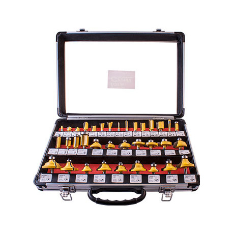 ROUTER BIT SET 35PIECE ALUMINIUM CASE GLASS FRONT 1/4 SHANK