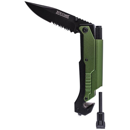 KNIFE SURVIVAL GREEN WITH LED LIGHT and FIRE STARTER IN DOUBLE BLISTER