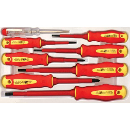 SCREWDRIVER and TESTER SET 8PC ELECTRICIANS INSULATED VDE