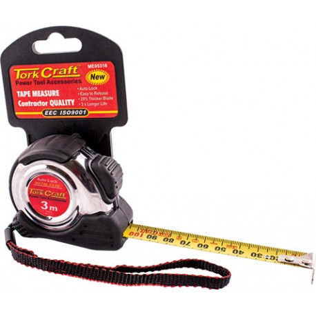 MEASURING TAPE SELF LOCK 3M X 16MM S/S and RUBBER CASING MATT FINISH