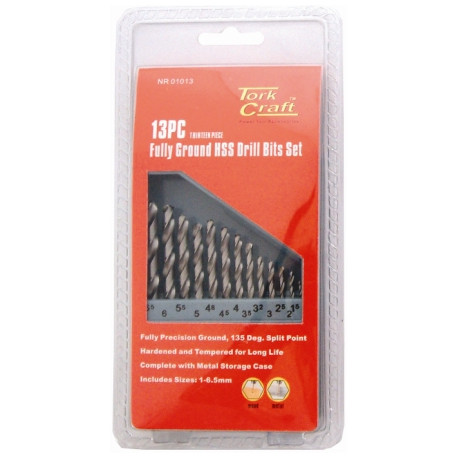 DRILL BIT SET 13PCE HSS GROUND BRIGHT FINISH