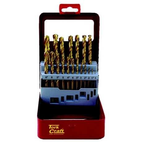 DRILL BIT SET 19PCE TIN. COATED METAL CASE