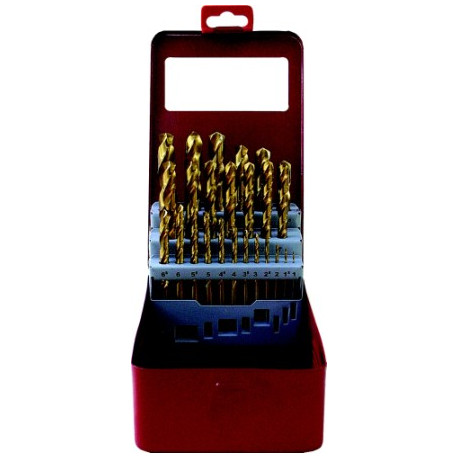 DRILL BIT SET 25PCE TIN. COATED METAL CASE