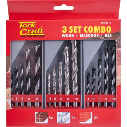 DRILL BIT 3 SET COMBO WOOD + MASONRY + HSS