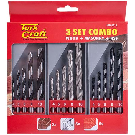 DRILL BIT 3 SET COMBO WOOD + MASONRY + HSS