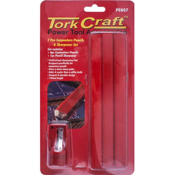 7PC TORK CRAFT CARPENTERS PENCIL SET 6 X PENCIL 1 X SHARPENER