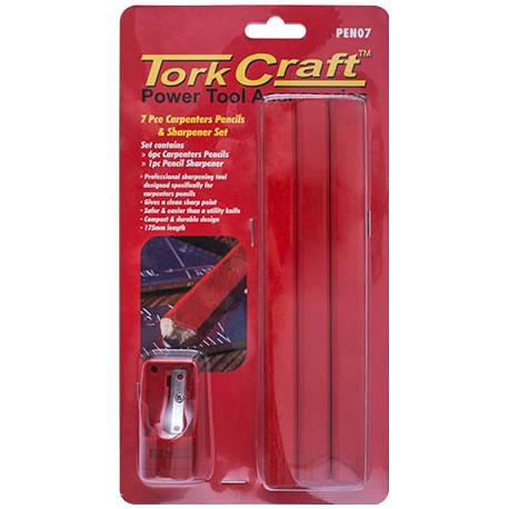 7PC TORK CRAFT CARPENTERS PENCIL SET 6 X PENCIL 1 X SHARPENER