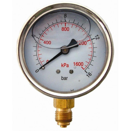 PRESS. GAUGE 63MM GLYCERINE 1/4```` BOT. FIT METAL CASE 0-16BAR 0-1600KPA