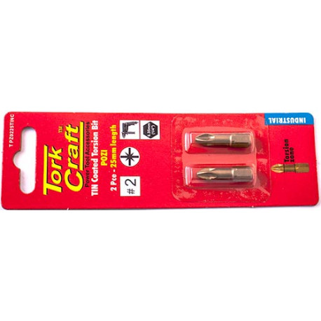 POZI 2 X 25MM INSERT BIT TORSION TIN COATED 2PCE PZ2