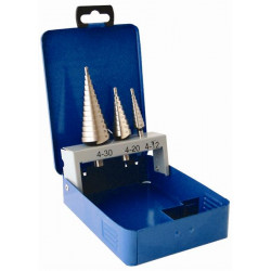 STEP DRILL SET 3 PCE HSS IN STEEL CASE