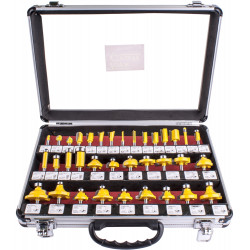 ROUTER BIT SET 35PC ALUM.CASE GLASS 1/4````