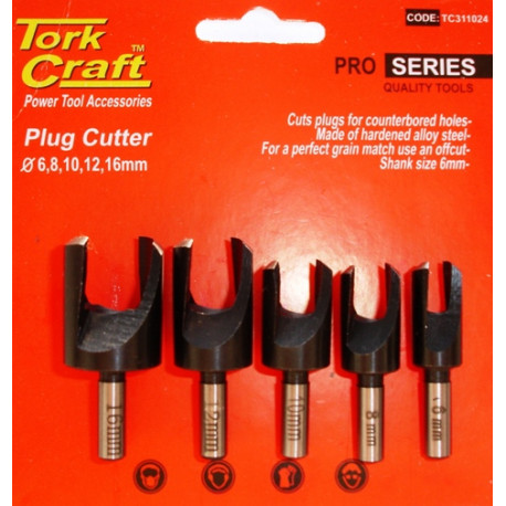 5PCE PLUG CUTTER SET 6-8-10-12-16MM