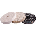 BUFFING WHEEL KIT 3PCS 100MM WHITE and DENIM STICHED and SISAL POLISHING