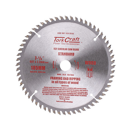 BLADE TCT 185 X 60T 20/16 GENERAL PURPOSE CROSS CUT