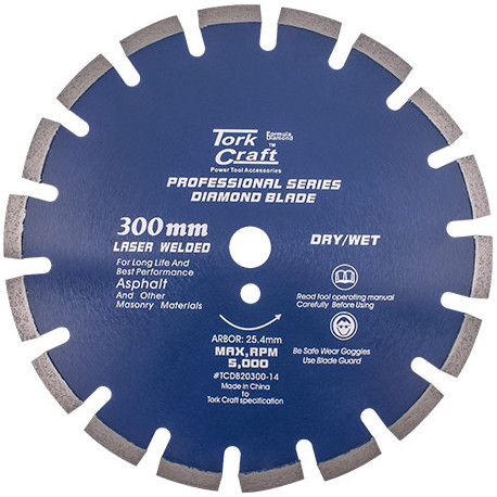 DIAMOND BLADE 300 X 25.4MM ASPHALT LASER WELDED SEGMENTED TAR