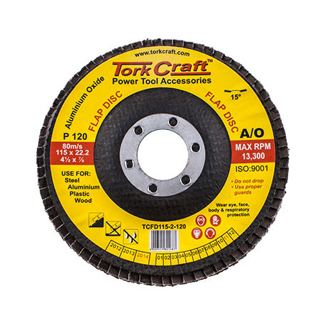 FLAP DISC 115MM 15 DEG.ANGLE 120GRIT A/O