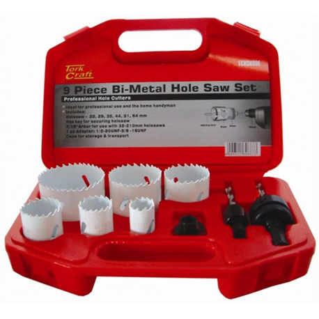 HOLESAW SET 9PC IN CASE BI-METAL 22 29 35 44 51 64MM