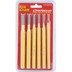 TORK CRAFT PIN PUNCH SET 6PC - 1.5  3  4  5  6  8MM YELLOW