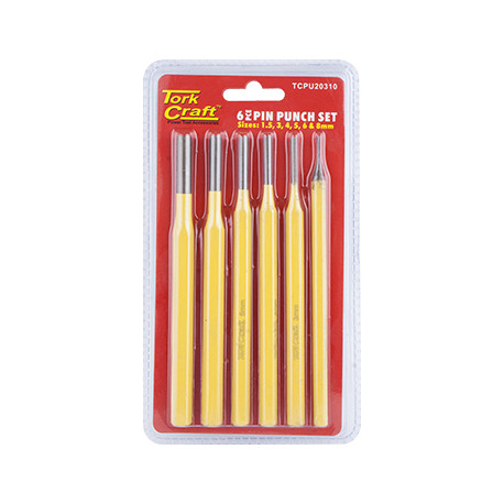 TORK CRAFT PIN PUNCH SET 6PC - 1.5  3  4  5  6  8MM YELLOW